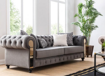 Luxury living room sofa 3-seater gray Chesterfield classic couches